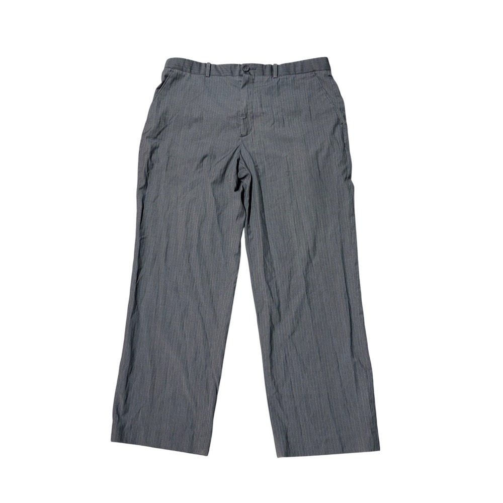 Perry Ellis Mens Gray Pinstripe Dress Pants 36x30 Flat Front Straight Leg